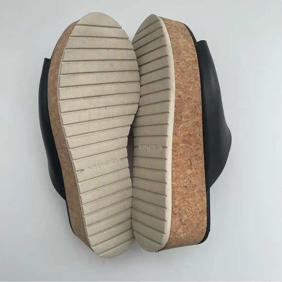 VINCE James B Leather Women’s Platform Cork Slide Black Sandals size 7.5 - Picture 13 of 14